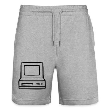Retro Computer Vintage 80s 90s Gift - Stanley/Stella Trainer Unisex Organic Jogging Shorts - heather grey - Front - Nik (191cm) & Marisol (170cm)