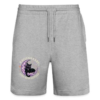 Katzenhaare sind mein Glitzer – Disco Katze - Stanley/Stella Unisex Bio Joggingshorts Trainer  - Grau meliert - Vorne - Nik (191cm) & Marisol (170cm)