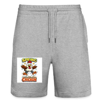 Poule de printemps - Short de jogging bio TRAINER Stanley/Stella unisexe - gris chiné - Devant - Nik (191cm) & Marisol (170cm)