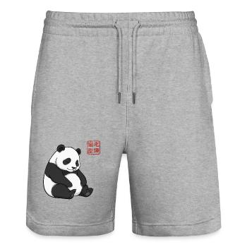 Panda endormi Cadeau adorable d’animaux paresseux - Short de jogging bio TRAINER Stanley/Stella unisexe - gris chiné - Devant - Nik (191cm) & Marisol (170cm)