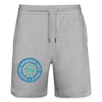 Siblings 1966 - Stanley/Stella Trainer Unisex Organic Jogging Shorts - heather grey - Front - Nik (191cm) & Marisol (170cm)