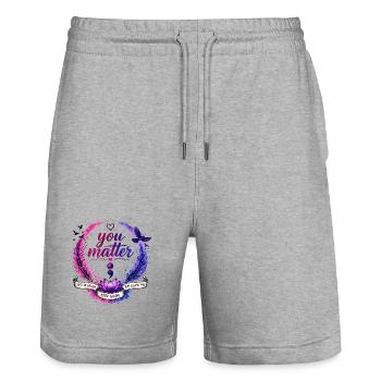 You Matter: Keep Going Circle - Stanley/Stella Trainer Unisex Organic Jogging Shorts - heather grey - Front - Nik (191cm) & Marisol (170cm)