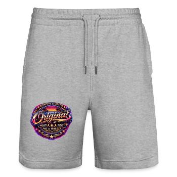 Insigne rétro Neon Synthwave des années 1980 Original 1986 - Short de jogging bio TRAINER Stanley/Stella unisexe - gris chiné - Devant - Nik (191cm) & Marisol (170cm)