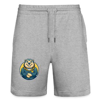 Groundhog Kawaii Mascot Cartoon Clipart Logo Badge - Stanley/Stella Trainer Unisex Organic Jogging Shorts - heather grey - Front - Nik (191cm) & Marisol (170cm)