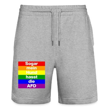 SOGAR MEIN HUND HASST DIE AFD, NO AFD NO NZS WEISS - Stanley/Stella Unisex Bio Joggingshorts Trainer  - Grau meliert - Vorne - Nik (191cm) & Marisol (170cm)