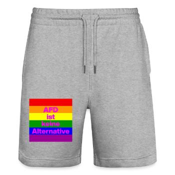 AFD IST KEINE ALTERNATIVE, NO NZS, NO AFD, PINK - Stanley/Stella Unisex Bio Joggingshorts Trainer  - Grau meliert - Vorne - Nik (191cm) & Marisol (170cm)