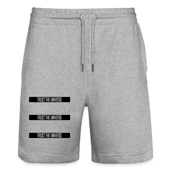 Trust The Universe Spirituell Universum Zitat Logo - Stanley/Stella Unisex Bio Joggingshorts Trainer  - Grau meliert - Vorne - Nik (191cm) & Marisol (170cm)