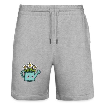 Dessin animé de canne d’arrosage fleuri - Short de jogging bio TRAINER Stanley/Stella unisexe - gris chiné - Devant - Nik (191cm) & Marisol (170cm)