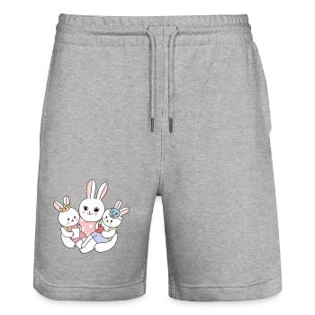 Süße Hasenfamilie mit Kindern Cartoon - Stanley/Stella Unisex Bio Joggingshorts Trainer  - Grau meliert - Vorne - Nik (191cm) & Marisol (170cm)