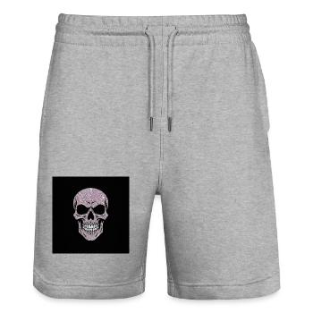 Glitzernder Totenschädel auf Schwarz - Stanley/Stella Unisex Bio Joggingshorts Trainer  - Grau meliert - Vorne - Nik (191cm) & Marisol (170cm)