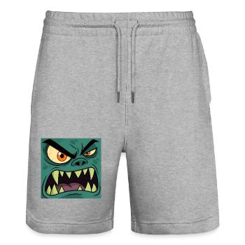 Wütendes Monster Gesicht – Cartoon Vektor Grafik - Stanley/Stella Unisex Bio Joggingshorts Trainer  - Grau meliert - Vorne - Nik (191cm) & Marisol (170cm)