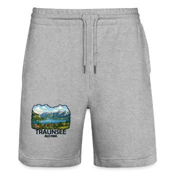 Lake Traunsee - Stanley/Stella Trainer Unisex Organic Jogging Shorts - heather grey - Front - Nik (191cm) & Marisol (170cm)