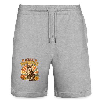 Stay Pawsitive Katze - Stanley/Stella Unisex Bio Joggingshorts Trainer  - Grau meliert - Vorne - Nik (191cm) & Marisol (170cm)