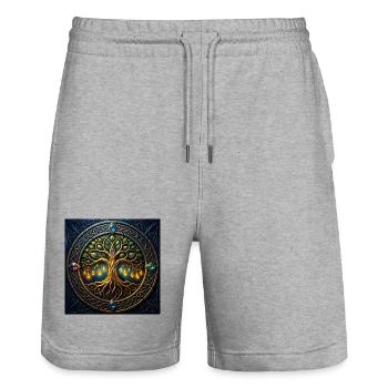 Mystic Tree mit Juwelen und Knoten - Stanley/Stella Unisex Bio Joggingshorts Trainer  - Grau meliert - Vorne - Nik (191cm) & Marisol (170cm)