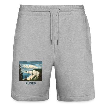 Rügen Kreidefelsen | Vintage Ostsee Poster - Stanley/Stella Unisex Bio Joggingshorts Trainer  - Grau meliert - Vorne - Nik (191cm) & Marisol (170cm)