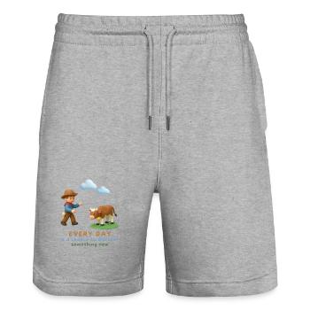 Every day is a chance to discover something new - Stanley/Stella Trainer Unisex Organic Jogging Shorts - heather grey - Front - Nik (191cm) & Marisol (170cm)