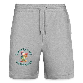 Curiosity is my Superpower - Stanley/Stella Trainer Unisex Organic Jogging Shorts - heather grey - Front - Nik (191cm) & Marisol (170cm)