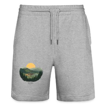 Eifel Volcano Landscape | Vintage Poster - Stanley/Stella Unisex Bio Joggingshorts Trainer  - Grau meliert - Vorne - Nik (191cm) & Marisol (170cm)