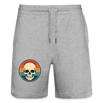Skull Retro Badge Vintage-Stil Grafik - Stanley/Stella Unisex Bio Joggingshorts Trainer  - Grau meliert - Vorne - Nik (191cm) & Marisol (170cm)