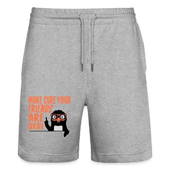 Make Sure Your Friends Are Okay Pinguin Nerd Geek - Stanley/Stella Unisex Bio Joggingshorts Trainer  - Grau meliert - Vorne - Nik (191cm) & Marisol (170cm)