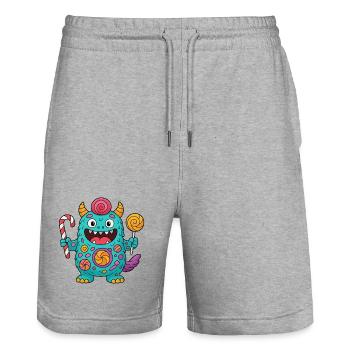 Niedliches Suessigkeiten Monster - Stanley/Stella Unisex Bio Joggingshorts Trainer  - Grau meliert - Vorne - Nik (191cm) & Marisol (170cm)
