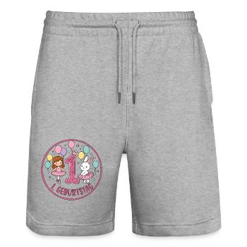 Erster Geburtstag Ballerina Hase - Stanley/Stella Unisex Bio Joggingshorts Trainer  - Grau meliert - Vorne - Nik (191cm) & Marisol (170cm)