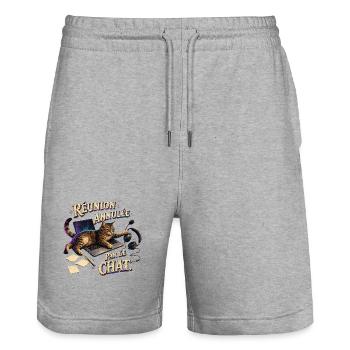 Réunion annulée par le chat - Short de jogging bio TRAINER Stanley/Stella unisexe - gris chiné - Devant - Nik (191cm) & Marisol (170cm)
