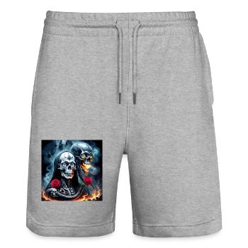 Zwillingsschädel in Flammen - Stanley/Stella Unisex Bio Joggingshorts Trainer  - Grau meliert - Vorne - Nik (191cm) & Marisol (170cm)