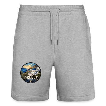 Greece Vintage Travel Circle Emblem - Stanley/Stella Unisex Bio Joggingshorts Trainer  - Grau meliert - Vorne - Nik (191cm) & Marisol (170cm)