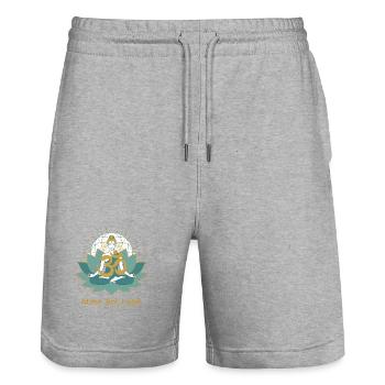 Om Meditation auf Lotus - Stanley/Stella Unisex Bio Joggingshorts Trainer  - Grau meliert - Vorne - Nik (191cm) & Marisol (170cm)