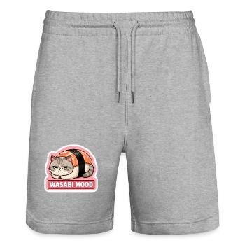 Angry Sushi Cat Salmon Nigiri Meme - Stanley/Stella Trainer Unisex Organic Jogging Shorts - heather grey - Front - Nik (191cm) & Marisol (170cm)