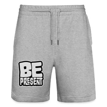 Be present at the moment here and now Quote Text - Stanley/Stella Trainer Unisex Organic Jogging Shorts - heather grey - Front - Nik (191cm) & Marisol (170cm)