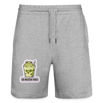 So Matcha Vibes süßer Frosch-Kawaii-Drink - Stanley/Stella Unisex Bio Joggingshorts Trainer  - Grau meliert - Vorne - Nik (191cm) & Marisol (170cm)