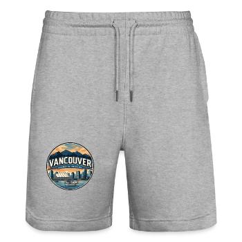 Retro Vancouver Harbour Travel Badge - Stanley/Stella Trainer Unisex Organic Jogging Shorts - heather grey - Front - Nik (191cm) & Marisol (170cm)