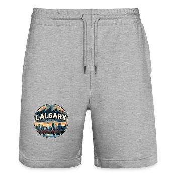 Retro Calgary Peace Bridge Travel Badge - Stanley/Stella Trainer Unisex Organic Jogging Shorts - heather grey - Front - Nik (191cm) & Marisol (170cm)