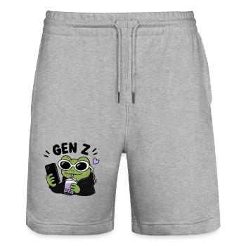 Grenouille de la génération Z avec une esthétique de mème drôle à la Boba Kawaii - Short de jogging bio TRAINER Stanley/Stella unisexe - gris chiné - Devant - Nik (191cm) & Marisol (170cm)