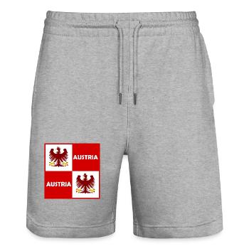 Double Eagle Rouge Blanc Bloc - Short de jogging bio TRAINER Stanley/Stella unisexe - gris chiné - Devant - Nik (191cm) & Marisol (170cm)