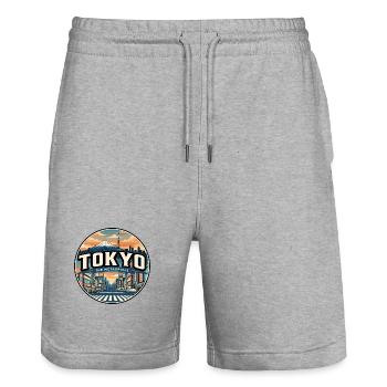 Badge de voyage rétro du mont Fuji à Tokyo - Short de jogging bio TRAINER Stanley/Stella unisexe - gris chiné - Devant - Nik (191cm) & Marisol (170cm)
