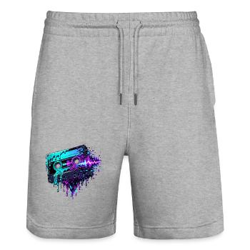 Neon Cassette Glitch Art - Stanley/Stella Trainer Unisex Organic Jogging Shorts - heather grey - Front - Nik (191cm) & Marisol (170cm)