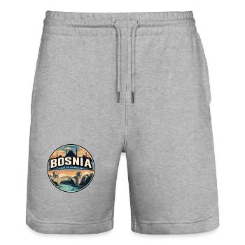 Insigne Retro Bosnia Mostar Stari Most - Short de jogging bio TRAINER Stanley/Stella unisexe - gris chiné - Devant - Nik (191cm) & Marisol (170cm)
