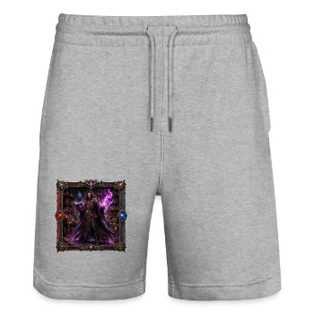 Warlock - Stanley/Stella Trainer Unisex Organic Jogging Shorts - heather grey - Front - Nik (191cm) & Marisol (170cm)