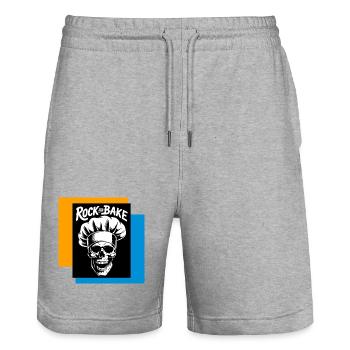 Rock and Bake Skull Cook - Stanley/Stella Trainer Unisex Organic Jogging Shorts - heather grey - Front - Nik (191cm) & Marisol (170cm)