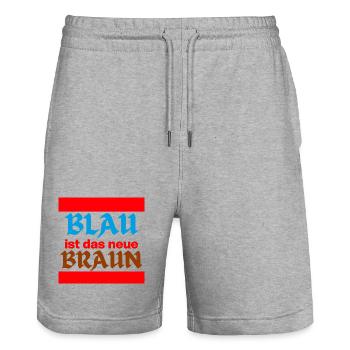 BLAU IST DAS NEUE BRAUN, NO AFD, NIE WIEDER, JETZT - Stanley/Stella Unisex Bio Joggingshorts Trainer  - Grau meliert - Vorne - Nik (191cm) & Marisol (170cm)