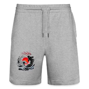 KOI FISH YIN YANG - Stanley/Stella Unisex Bio Joggingshorts Trainer  - Grau meliert - Vorne - Nik (191cm) & Marisol (170cm)
