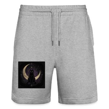 Gothic Black Cat – Crescent Moon - Stanley/Stella Trainer Unisex Organic Jogging Shorts - heather grey - Front - Nik (191cm) & Marisol (170cm)