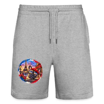 Bouledogue de Paris au coucher du soleil - Short de jogging bio TRAINER Stanley/Stella unisexe - gris chiné - Devant - Nik (191cm) & Marisol (170cm)