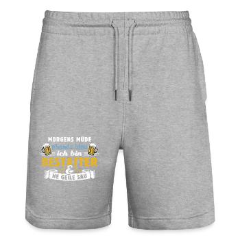 Morgens müde abends blau - Bestatter - Stanley/Stella Unisex Bio Joggingshorts Trainer  - Grau meliert - Vorne - Nik (191cm) & Marisol (170cm)
