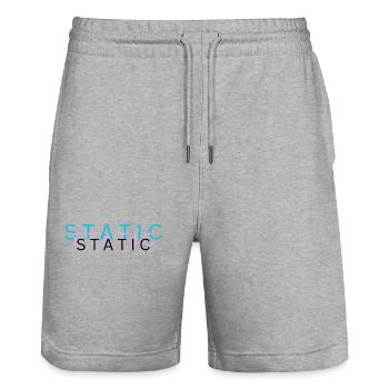 Static – Minimalistisches Glitch Typografie Design - Stanley/Stella Unisex Bio Joggingshorts Trainer  - Grau meliert - Vorne - Nik (191cm) & Marisol (170cm)