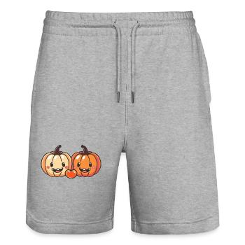 Kürbis Paar Liebe Herz Comic - Stanley/Stella Unisex Bio Joggingshorts Trainer  - Grau meliert - Vorne - Nik (191cm) & Marisol (170cm)
