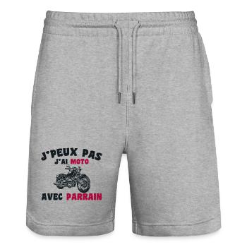 J'peux pas j'ai moto avec parrain - Short de jogging bio TRAINER Stanley/Stella unisexe - gris chiné - Devant - Nik (191cm) & Marisol (170cm)